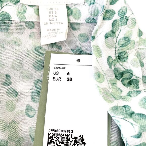 H&M White Green Eucalyptus Plant Print Ciottagecore Midi Split Skirt Size 6 - Picture 3 of 7